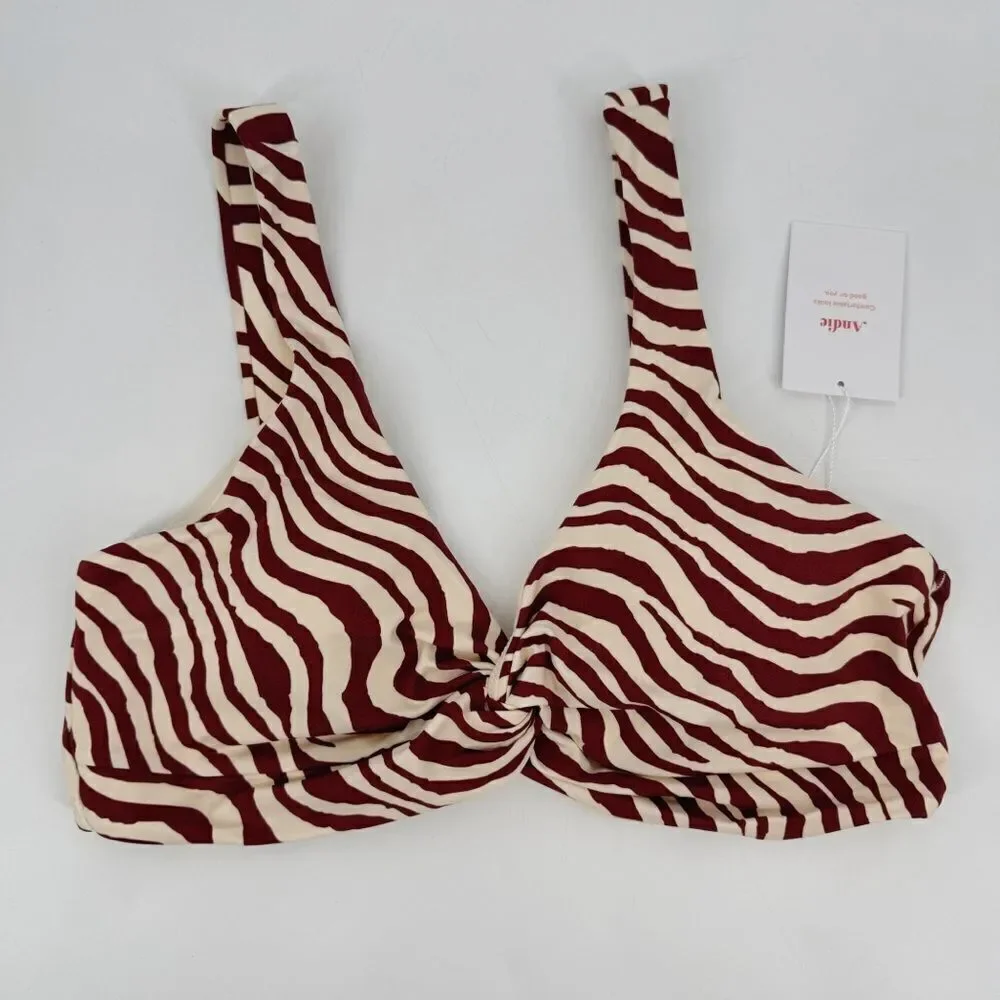 Andie The Portofino Top Zebra‎ Bias Stripe Truffle Bikini Twist Top New Lg
